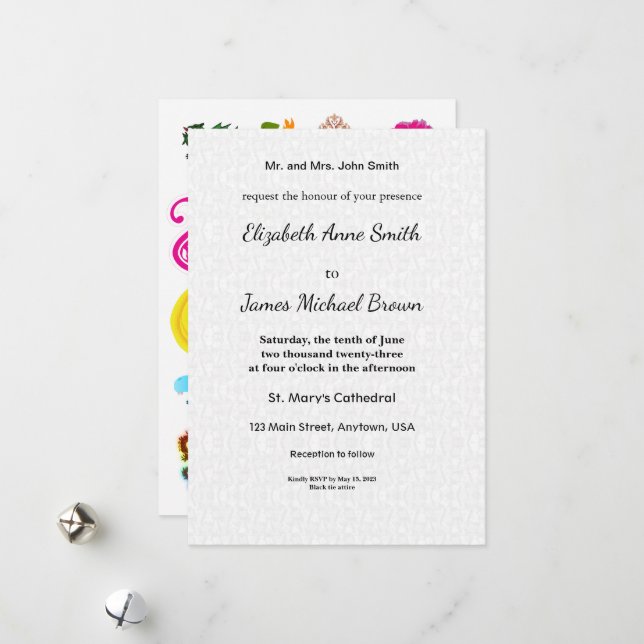 Cartões de Convite de Casamento Planos | Floral Di (Frente/Verso In Situ)