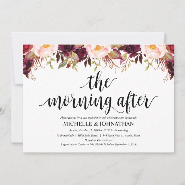 Cartões de Convite de Pós-Casamento em Burgundy Rú (Frente)