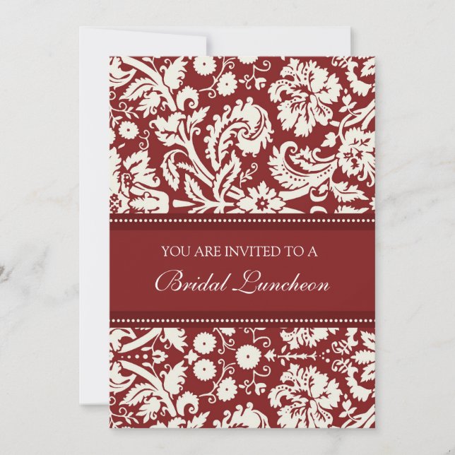 Cartões de Convite para Borda Bridal Red Damask (Frente)