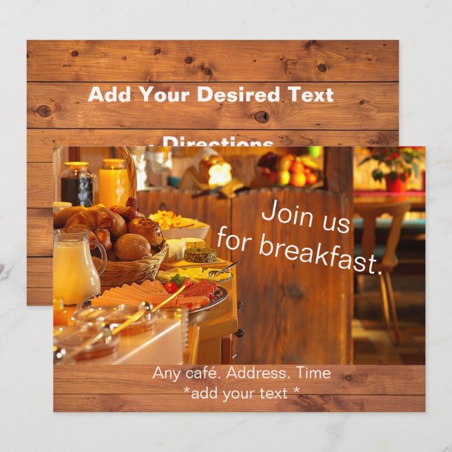 Cartões de Convite para Café da Manhã (Frente/Verso)