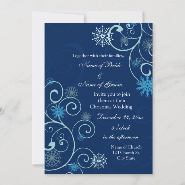 Cartões de Convite para Casamento de Natal Blue Sw (Frente)
