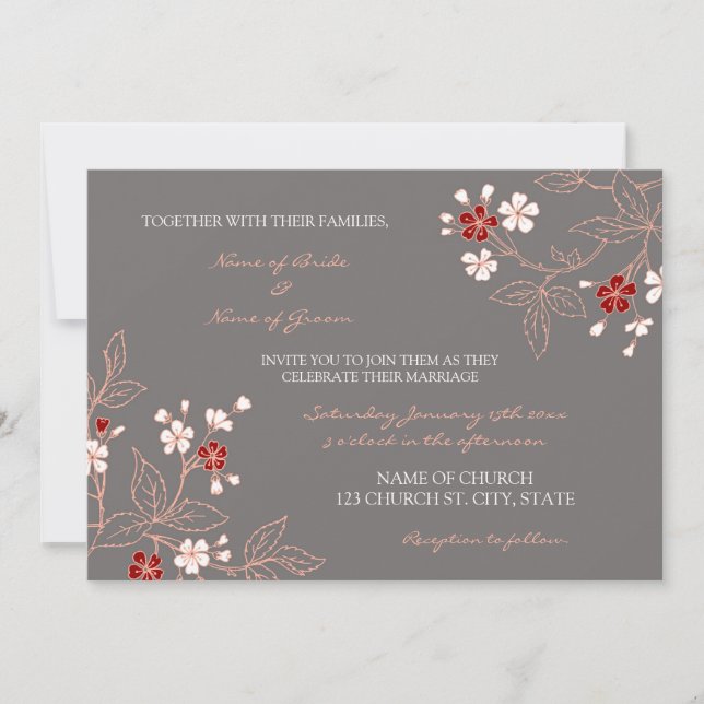Cartões de Convite para Casamento Floral da Cinza  (Frente)