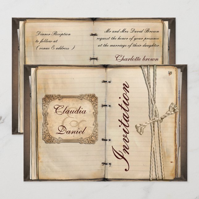 Cartões de convite para casamentos vintage (Frente/Verso)