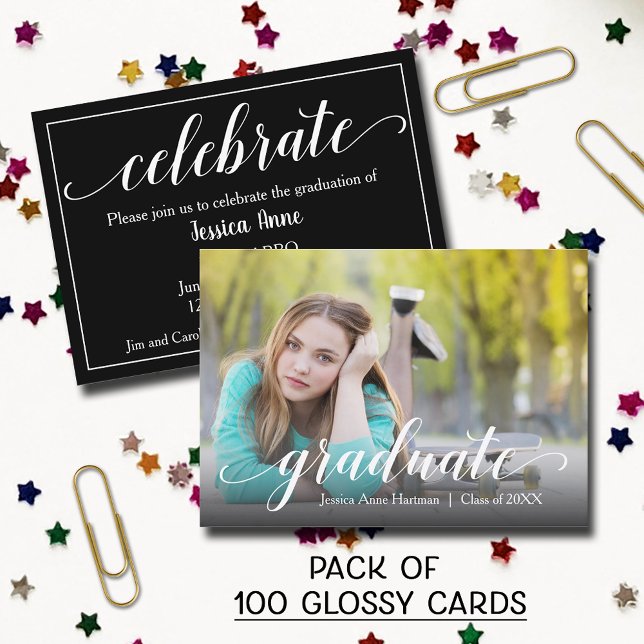 Cartões de Convite para Foto Glossy de Tamanho MIN (SOLD BY PACK OF 100 CARDS - MINI 3.5" x 2.5" Photo glossy graduation glossy invitations)