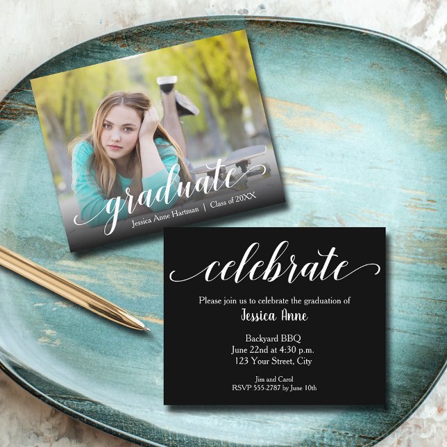 Cartões de Convite para Fotografias do Formando de (Budget 4.5" x 5.6", 110 lb 
thin paper photo graduation party invitations)