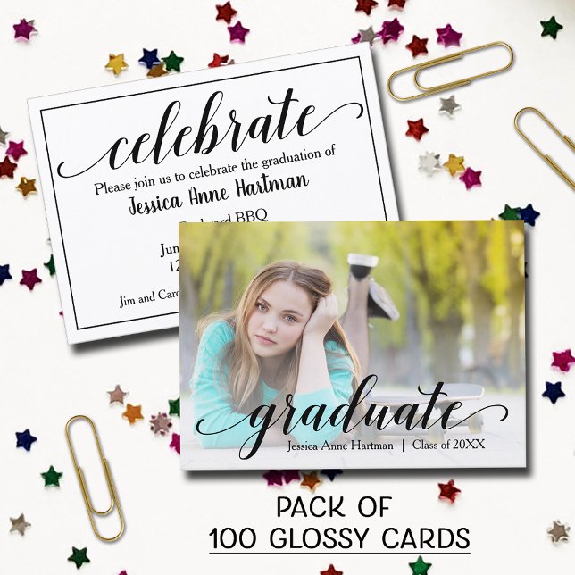 Cartões de convite para fotos brilhantes de gradaç (SOLD BY PACK OF 100 CARDS - MINI 3.5" x 2.5" Photo glossy graduation glossy invitations)