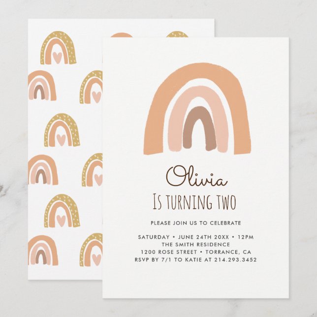 Cartões de Convite para segundo aniversário Arco-Í (Frente/Verso)