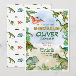 Cartões de Convites de Aniversário do Dinosaur Din