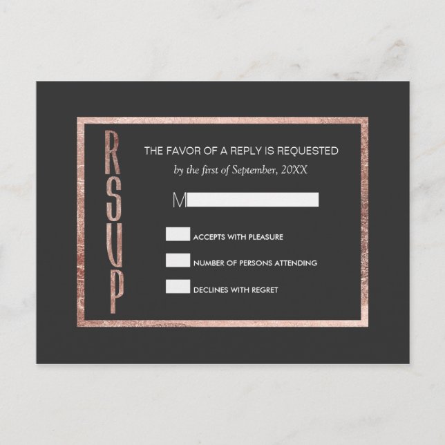 Cartões de correio RSVP Dourado do Rosa Chic Faux (Frente)