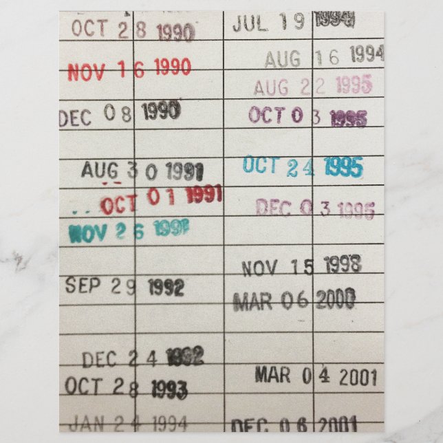 Cartões de Data de Vintage Library (Frente)