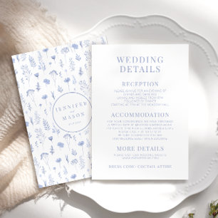 Cartões de detalhes de casamento com flores azul c