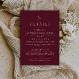 Cartões de Detalhes de Casamento de Luxo Borgonha