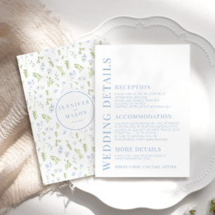 Cartões de detalhes de casamento florais azul past