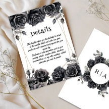 Cartões de Detalhes de Casamento Floral Preto Góti