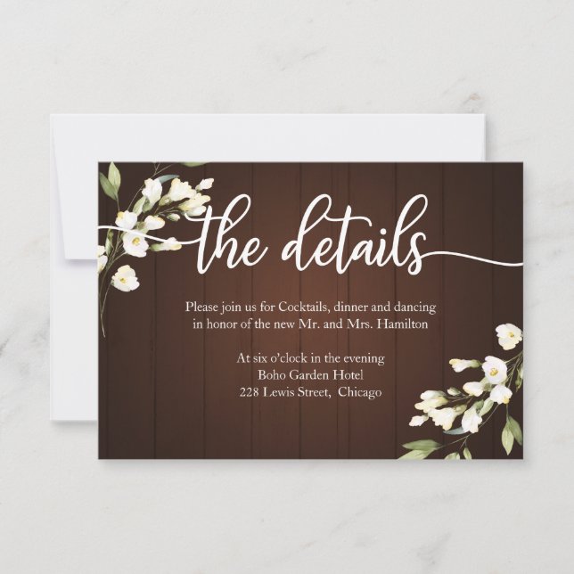 Cartões de Detalhes de Casamento Floral Rústico (Frente)