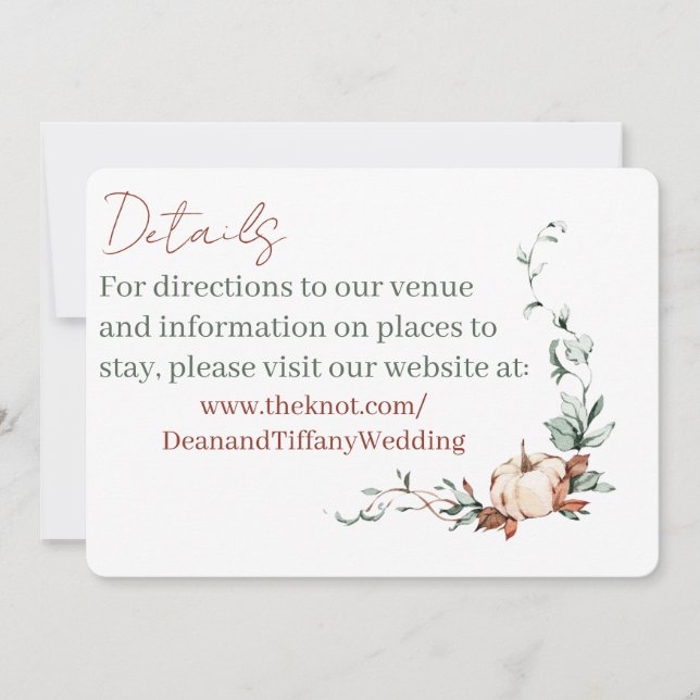 Cartões de Detalhes de Casamento Romântico de Outo (Frente)