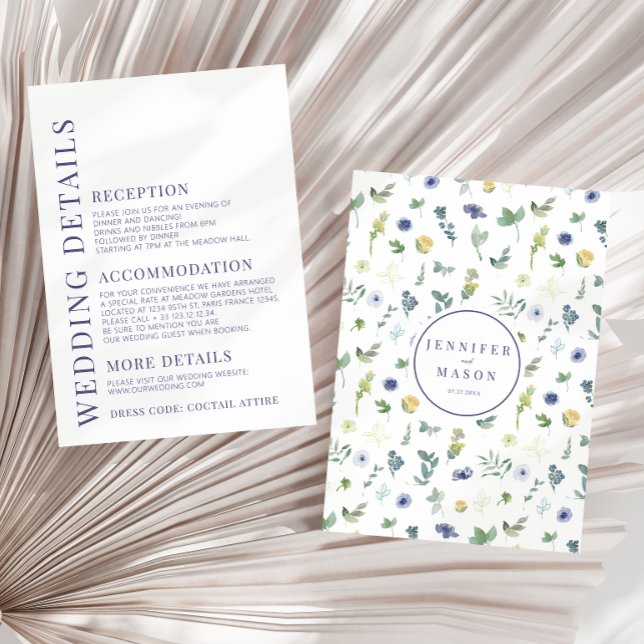 Cartões de detalhes do casamento da flor azul-eleg (Criador carregado)