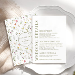 Cartões de detalhes do casamento de flores silvest