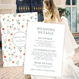 Cartões de detalhes do casamento floral cor de lar