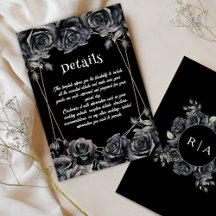 Cartões de Detalhes Florais Pretos de Casamento Gó