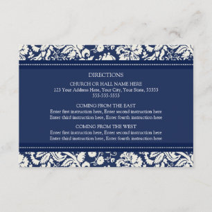 Cartões de Direção de Casamento Azul Damasco