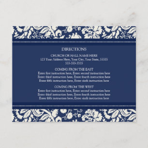Cartões de Direção de Casamento Azul Damasco
