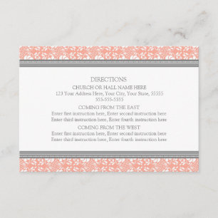 Cartões de Direção de Casamento Cinza de Coral