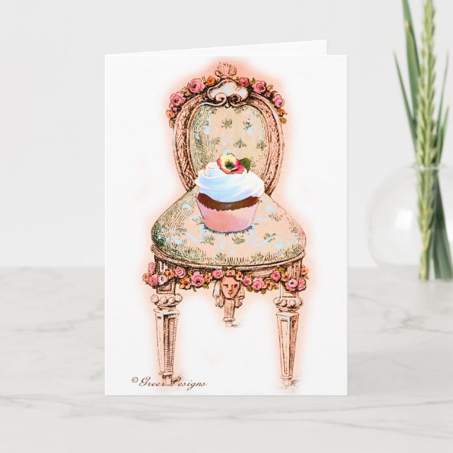 Cartões de estilo Vintage de cupcake e Cadeira (Frente)