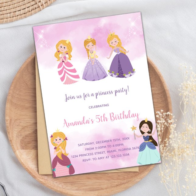 Cartões de Fairytale Castle para Meninas (Pink Princesses Birthday Invitations)