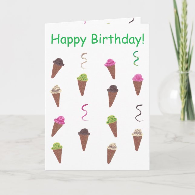 Cartões de Feliz Aniversário com Cones de Sorvete  (Frente)