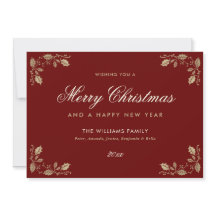 Cartões de Feliz ano novo de Natal Dourados