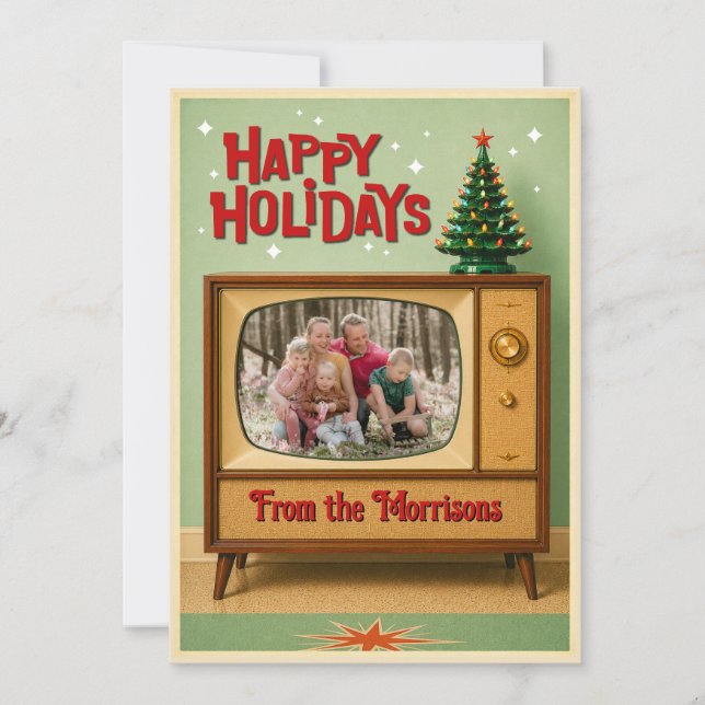 Cartões de Felizes Festas com Foto de TV Retrô (Frente)