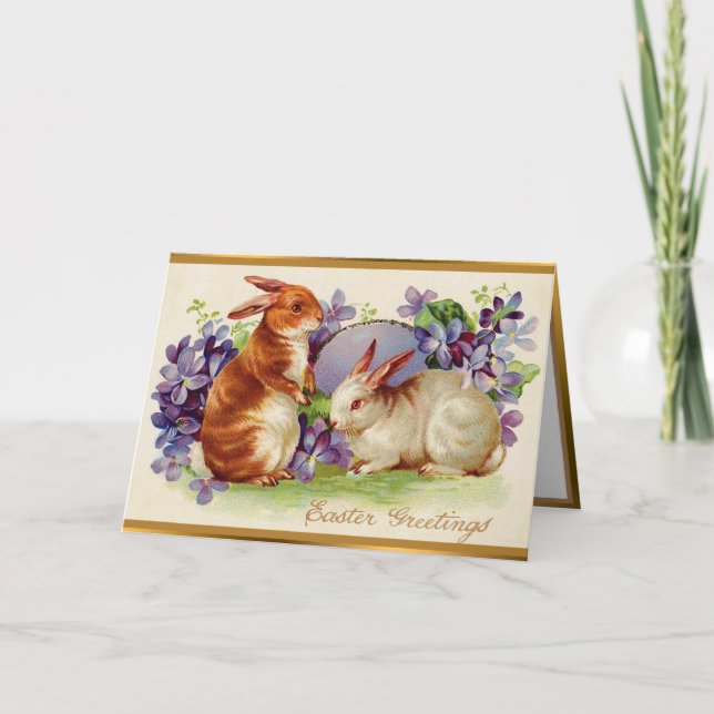 Cartões de Feriado de Páscoa Vintage 2 Rabbits (Frente)