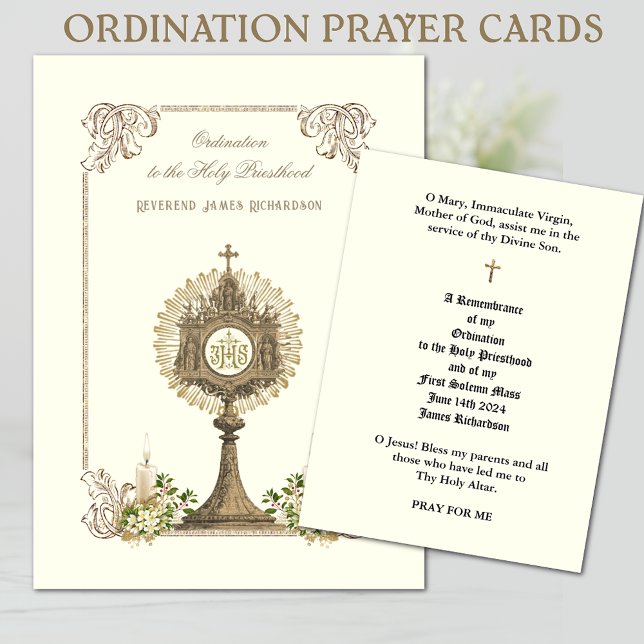 CARTÕES DE FERIADOS DA ORDENAÇÃO DE PADRE CATÓLICA (Easy to personalize Catholic Priest Ordination Prayer Cards)