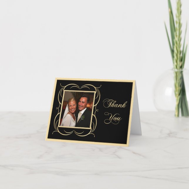 Cartões de Foto de Agradecimento Dourados e Pretos (Frente)