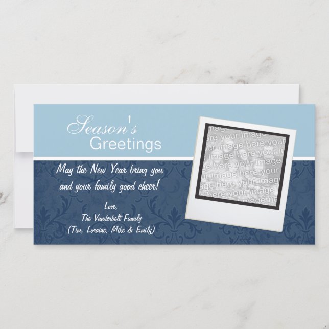 Cartões de Foto de Férias de Inverno Elegantes Azu (Frente)