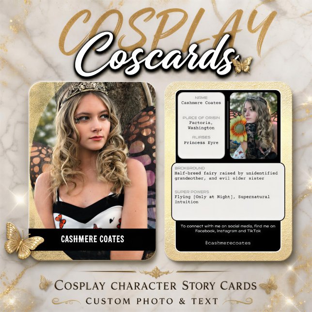 Cartões de Foto de História de Personagem com Efei (Bring your cosplay character to life with custom cosplayer story cards, adding your photos and text)