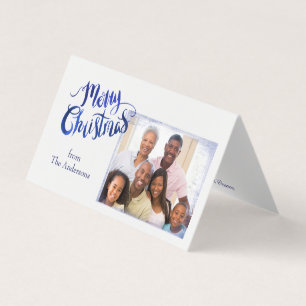 Cartões de foto de Natal azul e branco pequeno dob