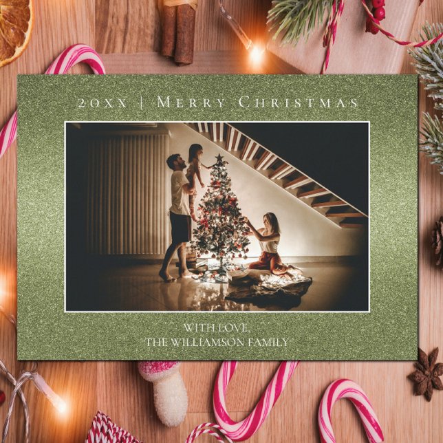 Cartões de foto de Natal brilhante verde (Green Glitter Christmas Photo Card)