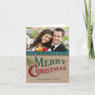 Cartões de foto de Natal canvas Verde e Xadrez Aqu