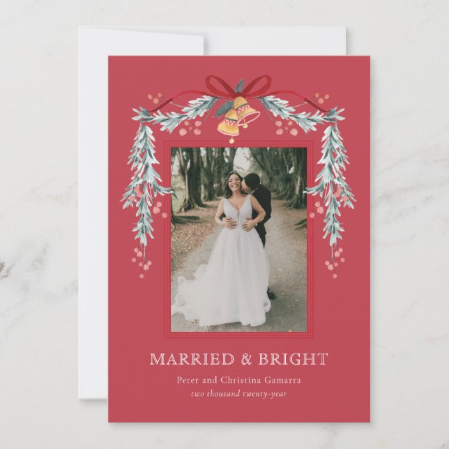 Cartões de foto de Natal Casado e Brilhante (Frente)