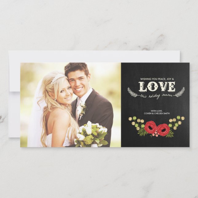 Cartões de foto de Natal | Chalkboard Floral (Frente)