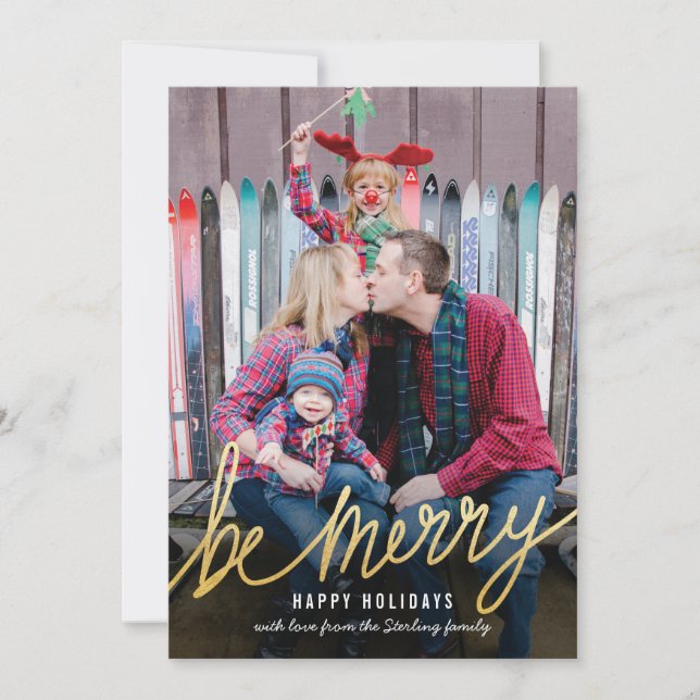 Cartões de foto de Natal Clássicos de Script Doura (Frente)