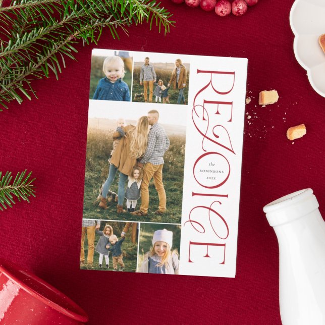 Cartões de foto de Natal Cristãos Rejoice (Rejoice multi photo holiday card
)