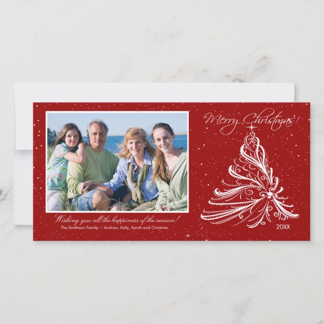 Cartões de foto de Natal da família Elegant Tree (Frente)