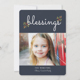 Cartões de foto de Natal de Bênçãos Simples | Azul