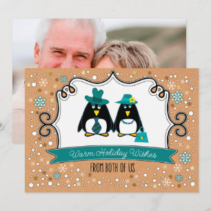Cartões de foto de Natal de Casal de pinguins div