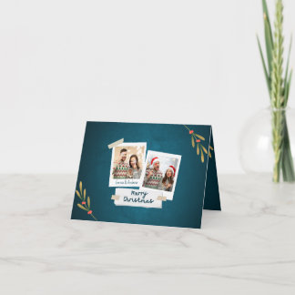 Cartões de foto de Natal de cor verde com saudaçõe