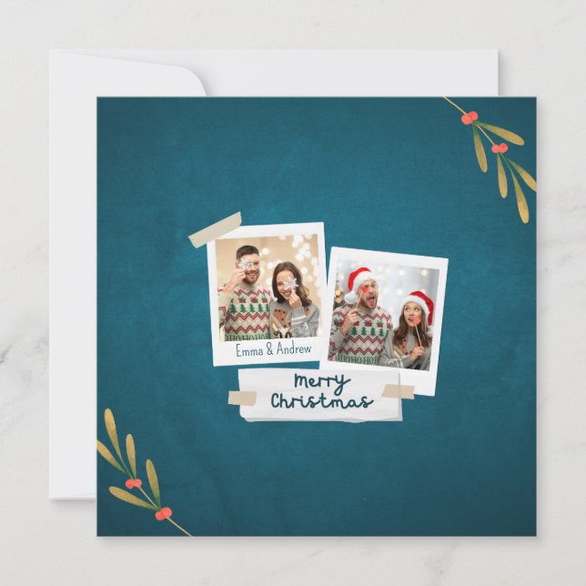 Cartões de foto de Natal de cor verde com saudaçõe (Frente)