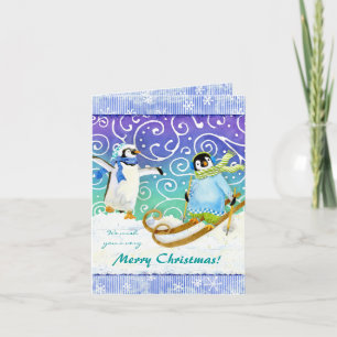 Cartões de foto de Natal de Esqui Pinguim